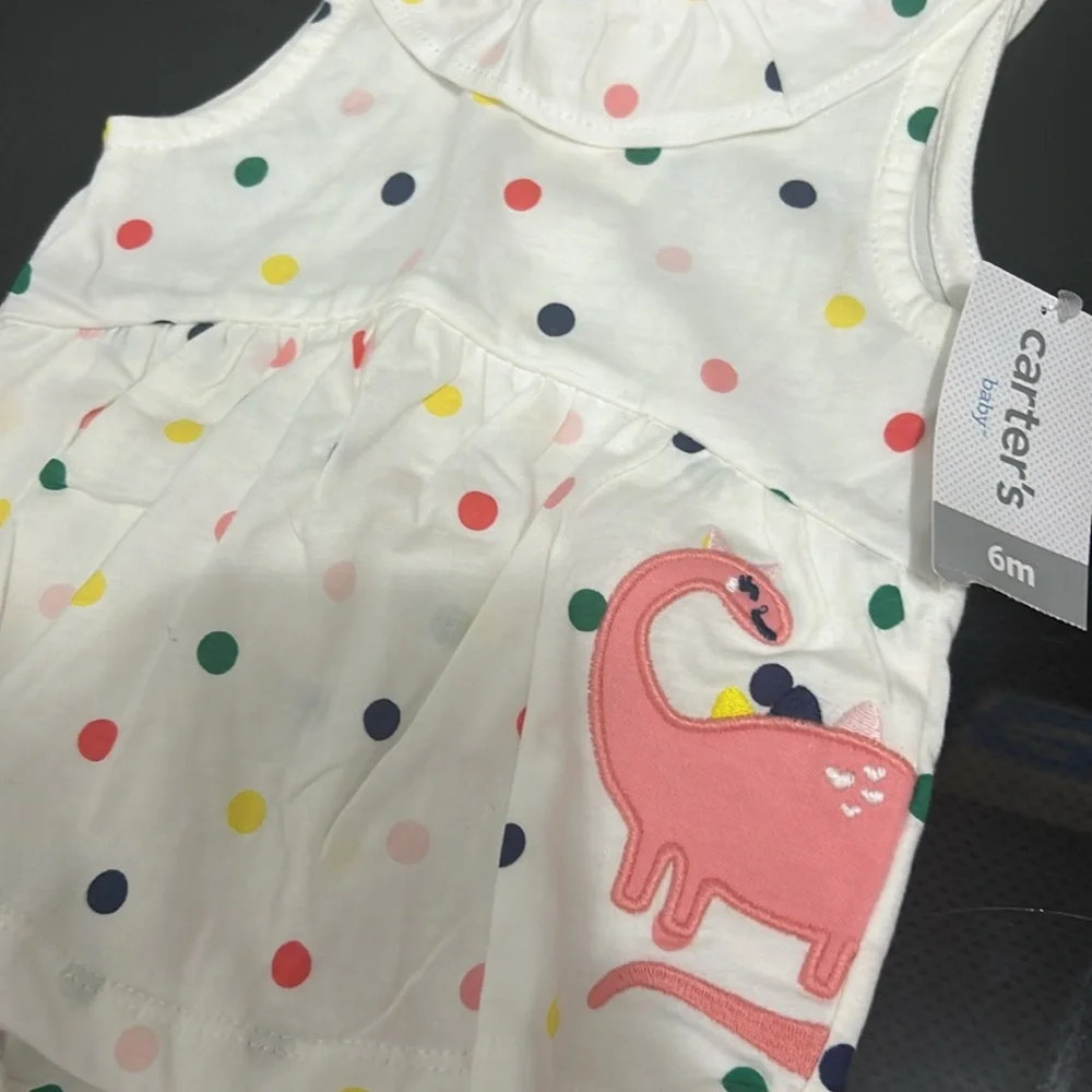 Girls 6 month one piece romper new nwt polka dots dinosaur